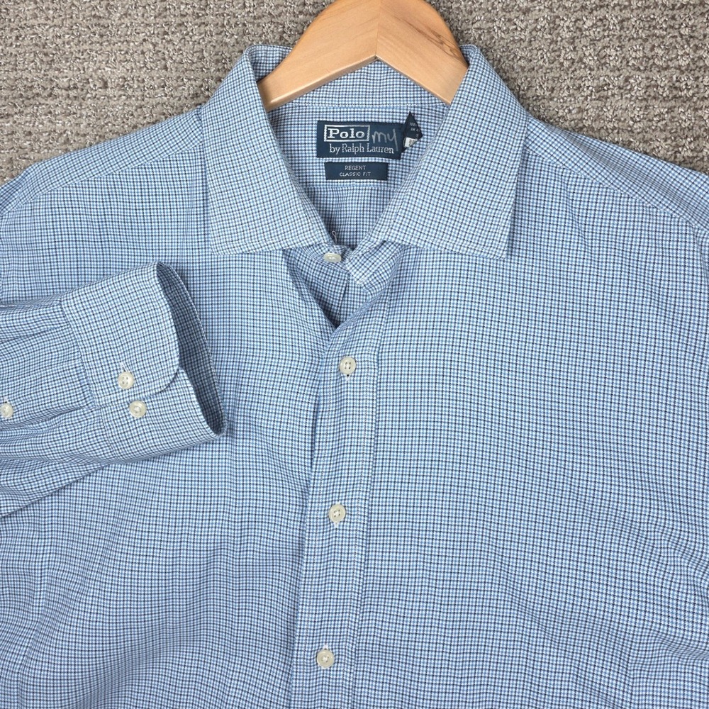 Polo Ralph Lauren Regent Classic Fit‎ Dress Shirt Mens 18 XXL Blue Gingham Check